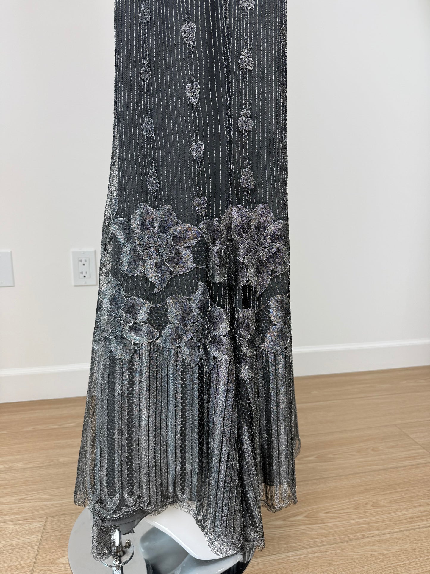 PAMELA DENNIS 2001 Vintage Gunmetal Silver Evening Gown