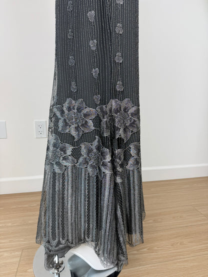 PAMELA DENNIS 2001 Vintage Gunmetal Silver Evening Gown