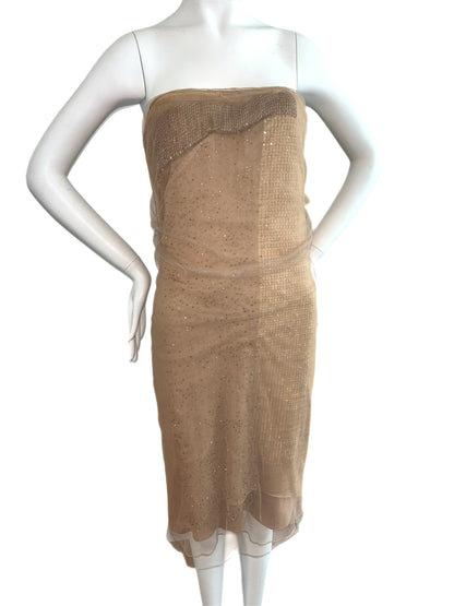 DONNA KARAN Vintage Sand Embellished Dress