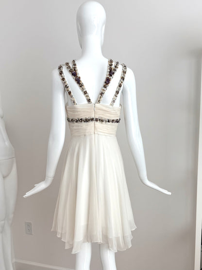 MANDALAY Vintage Ivory Silk Embellished Babydoll Dress