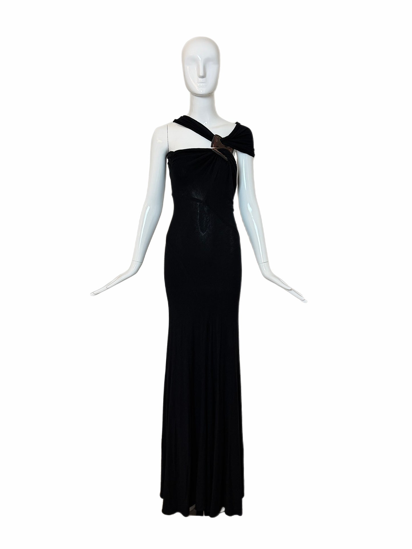 DONNA KARAN 2004 Vintage Runway Black Evening Gown w. Huge Slit