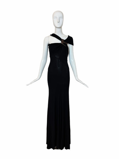DONNA KARAN 2004 Vintage Runway Black Evening Gown w. Huge Slit