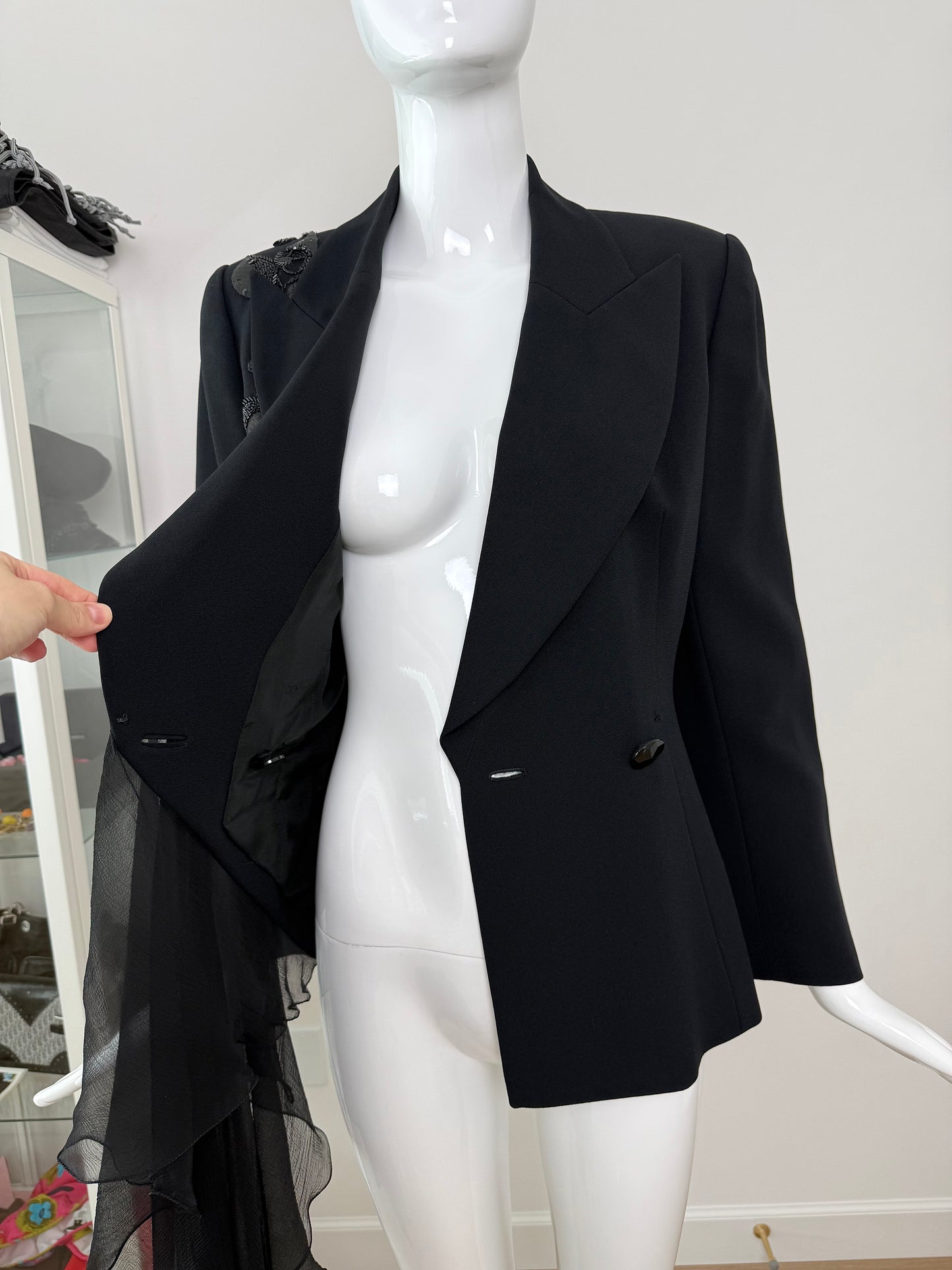 DIOR by GIANFRANCO FERRE 1995 Vintage Embellished Black Power Jacket
