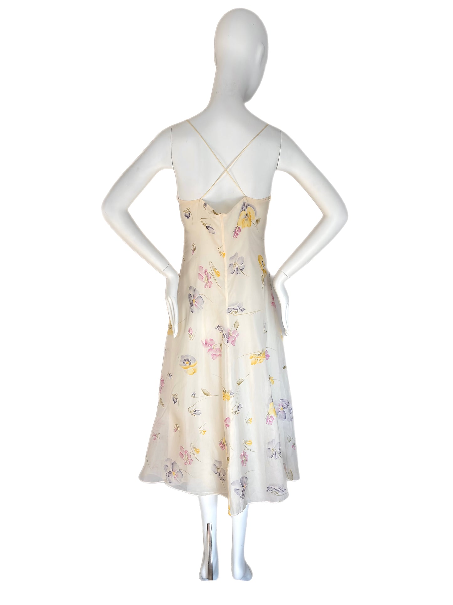 GENNY 90's Vintage Cream Floral Silk Midi Dress