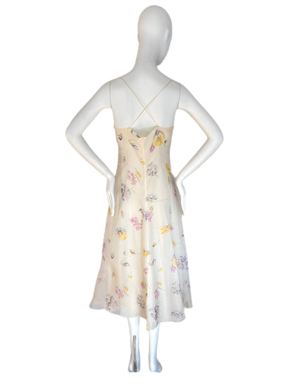 GENNY 90's Vintage Cream Floral Silk Midi Dress