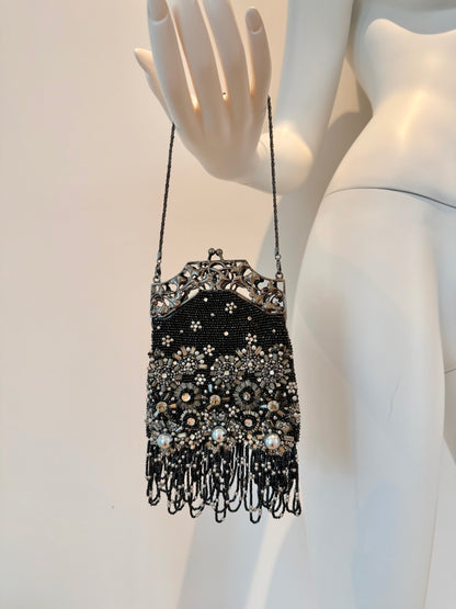 BADGLEY MISCHKA Vintage Black & Silver Micro Mini Evening Bag