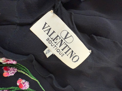 VALENTINO BOUTIQUE 90's Vintage Floral Beaded Black Silk Gown