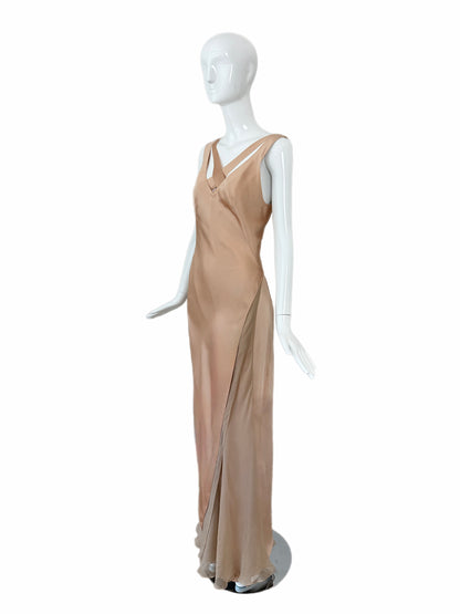 DANES 2000's Vintage True Nude Blush Liquid Silk Chiffon Evening Gown