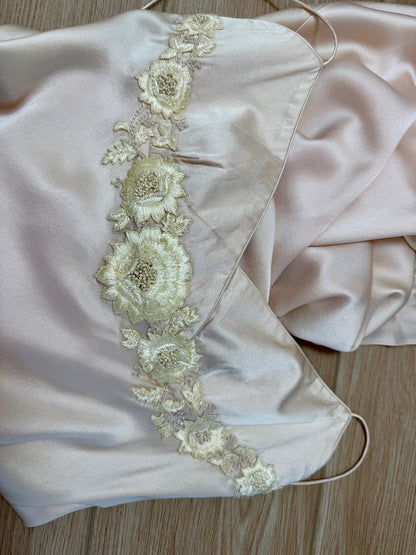 LES HABITUDES 90's Vintage Blush Peach Beaded Floral Slip Gown