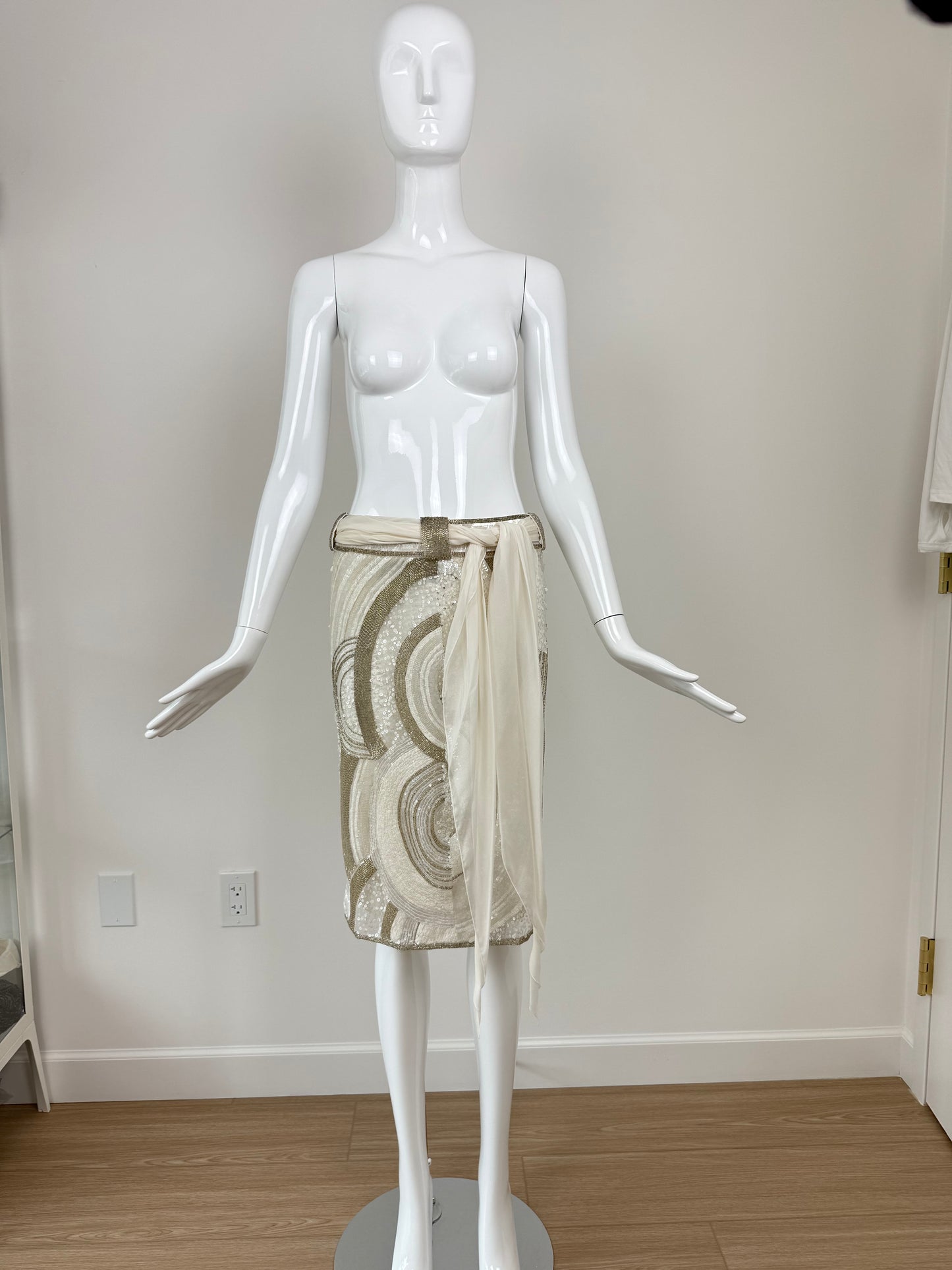 VALENTINO 2005 Vintage White + Gold Beaded Skirt