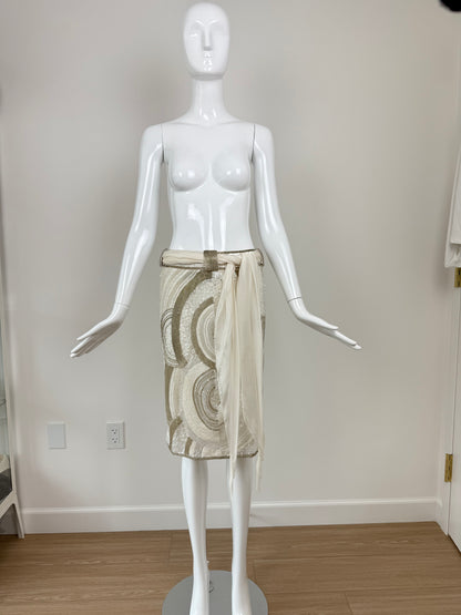 VALENTINO 2005 Vintage White + Gold Beaded Skirt