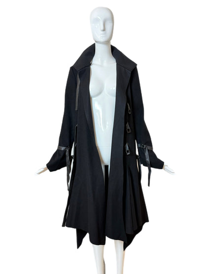 VERSACE Early 00's Vintage Black Bondage Leather Accent Coat