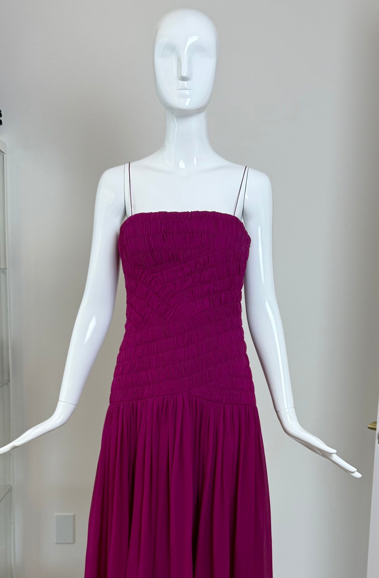 SALVATORE FERRAGAMO 2012 Vintage Runway Fuschia Ruched Silk Long Dress