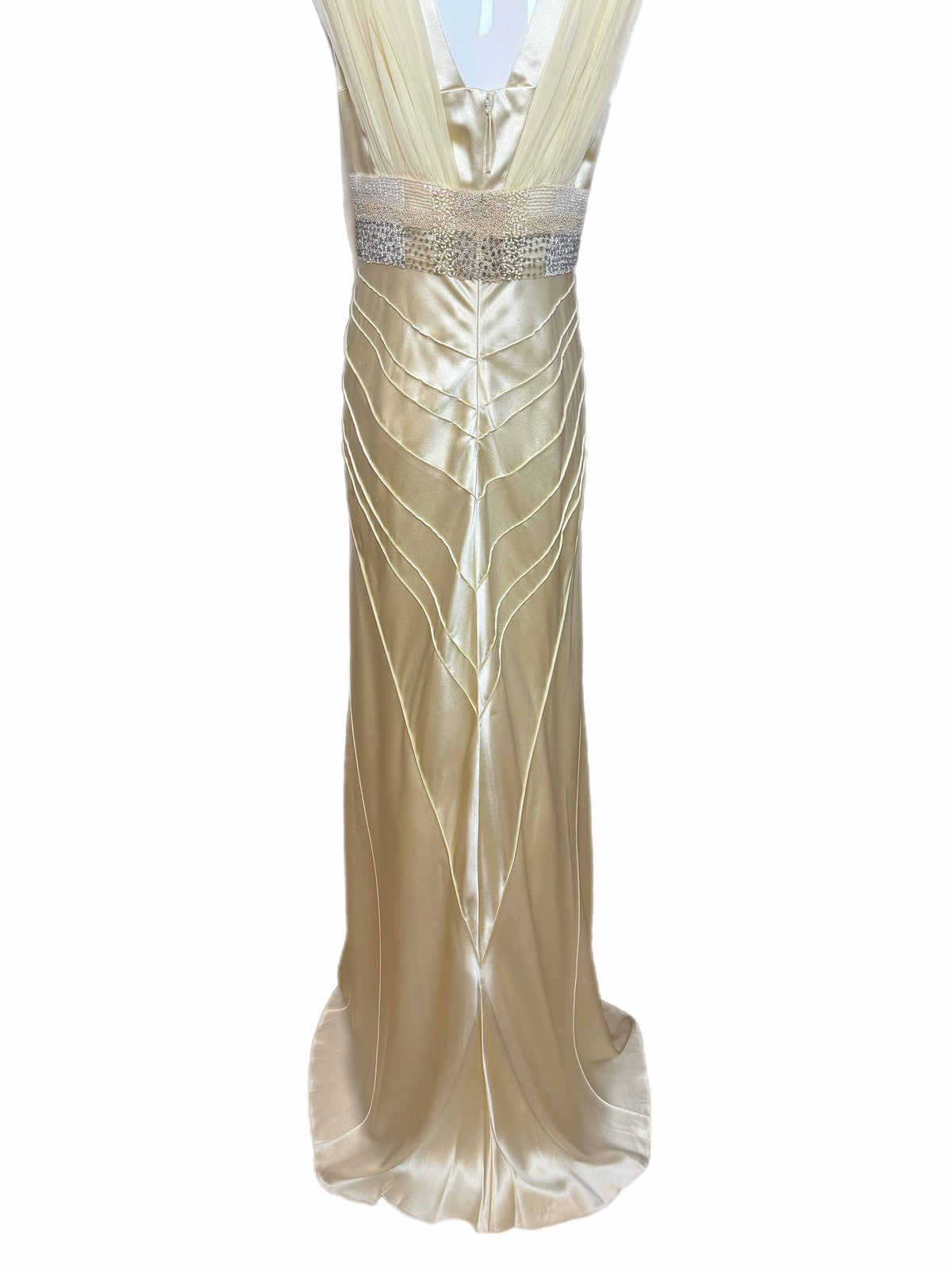 J. MENDEL Vanilla Silk Embellished Evening Gown w. Train