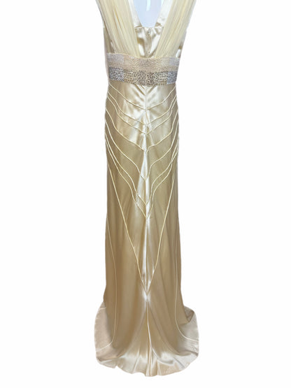J. MENDEL Vanilla Silk Embellished Evening Gown w. Train