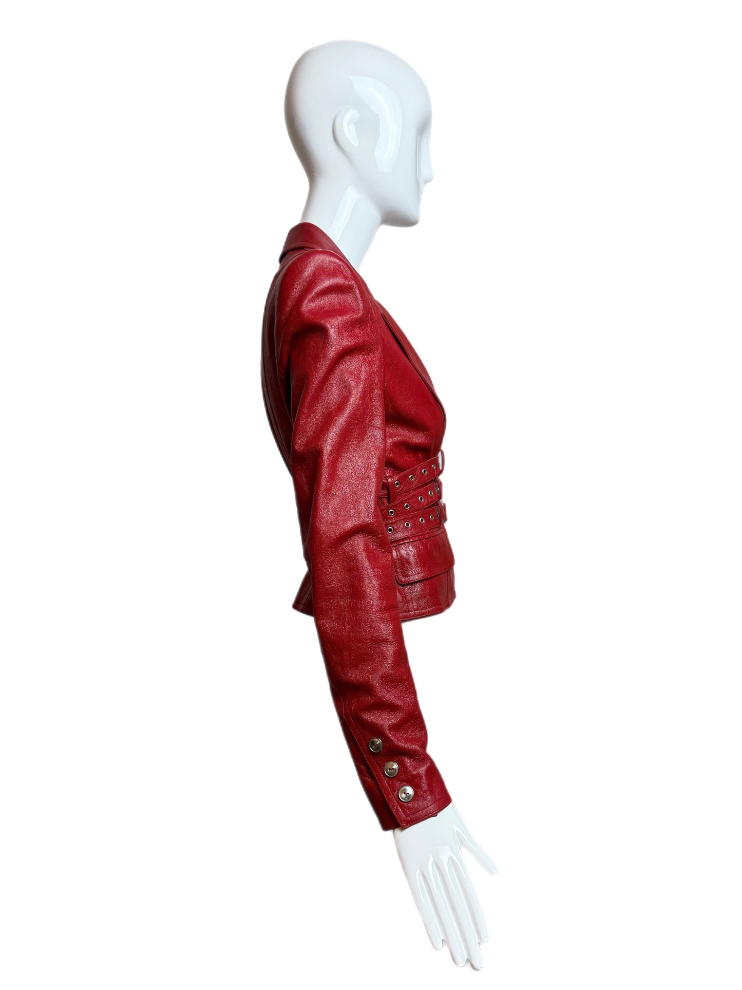 DIOR by JOHN GALLIANO 2003 Vintage Hardcore Red Leather Bondage Blazer Jacket