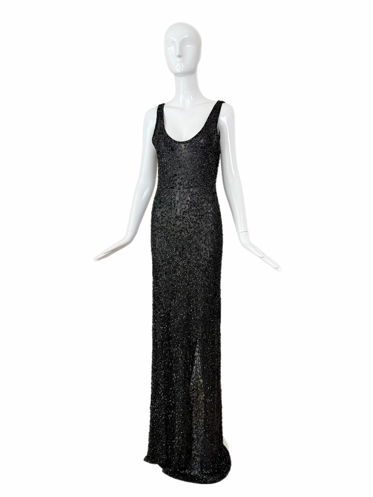 Donna Karan Vintage Black Semi-Sheer Sequined Long Gown