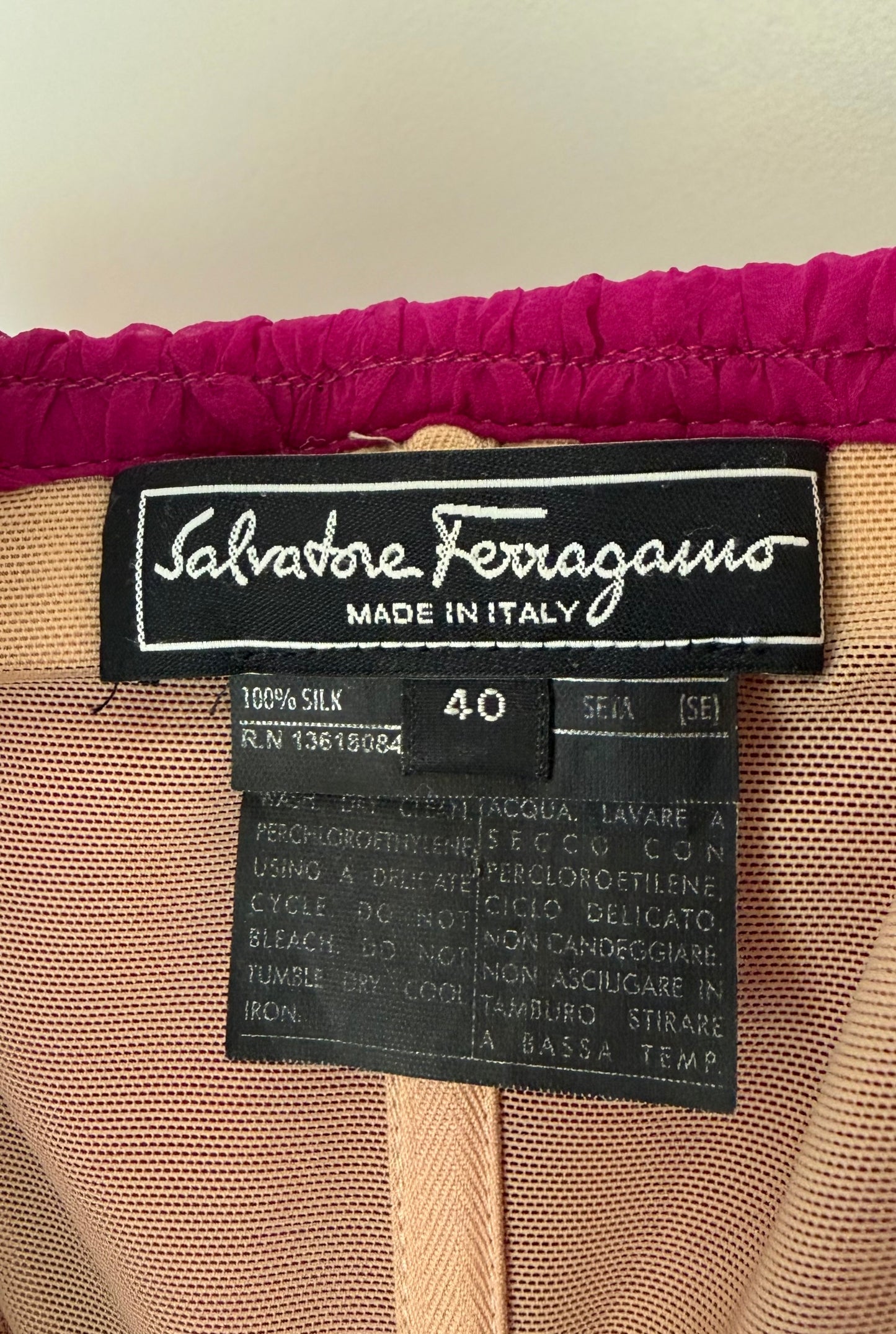 SALVATORE FERRAGAMO 2012 Vintage Runway Fuschia Ruched Silk Long Dress