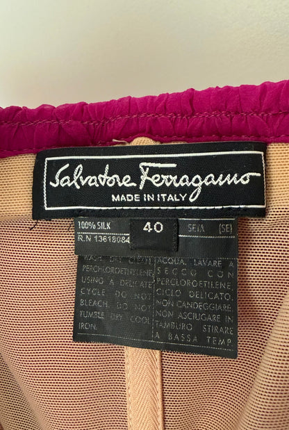 SALVATORE FERRAGAMO 2012 Vintage Runway Fuschia Ruched Silk Long Dress