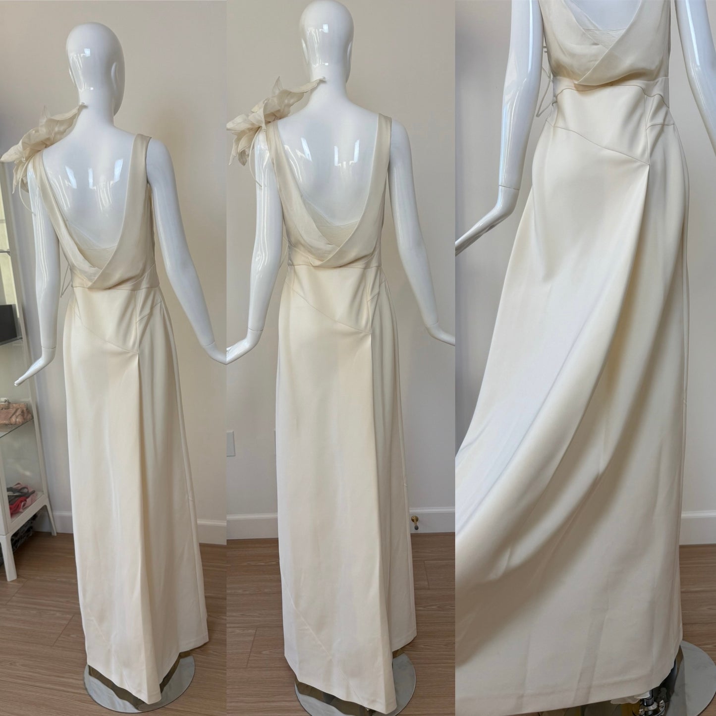 ALBERTA FERRETTI 1997 Vintage Ivory Silk Wedding Gown w. Flower