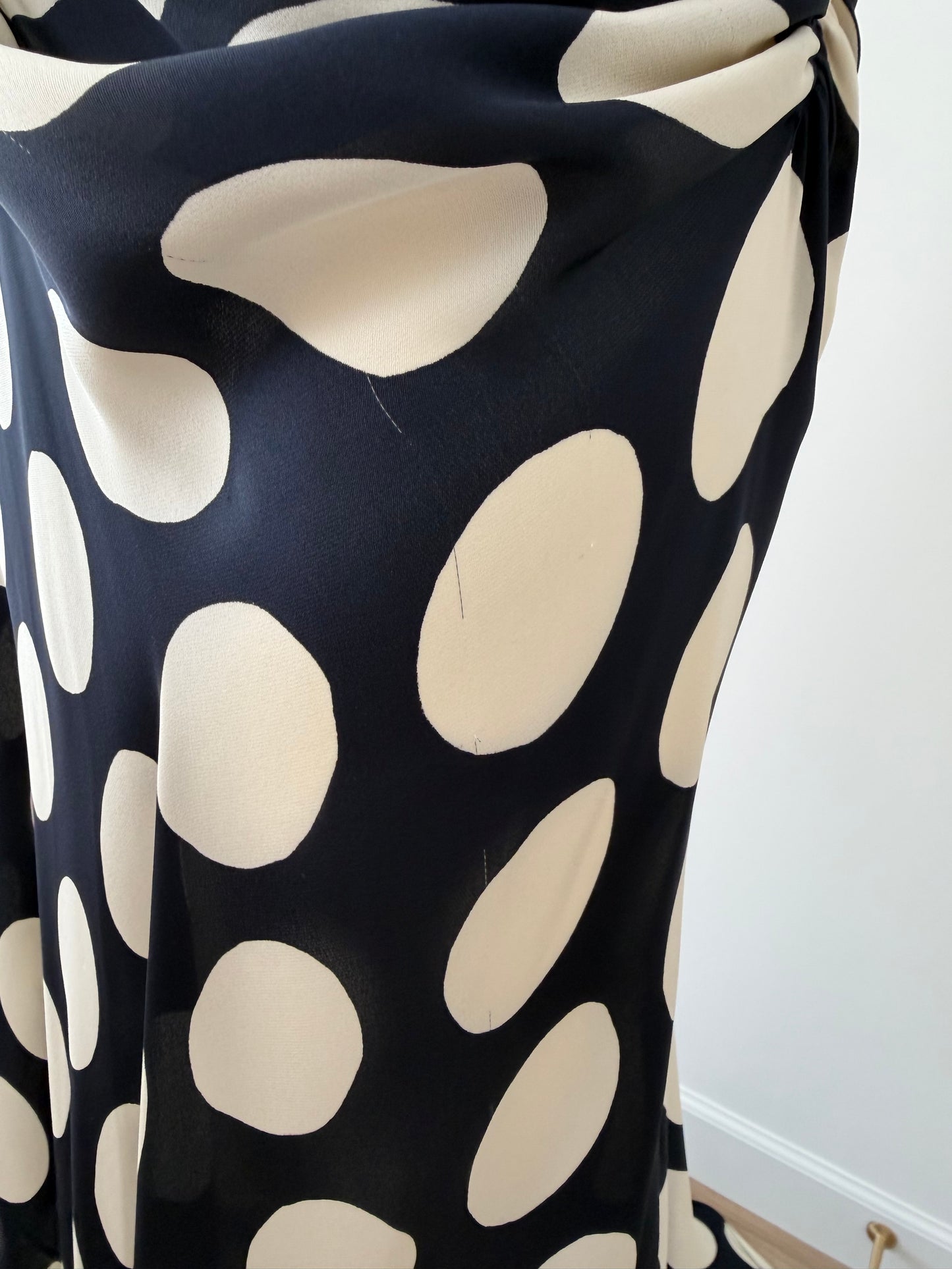 DONNA KARAN 2003 Vintage Runway Silk Midnight Blue +Ivory Polka Dot Gown