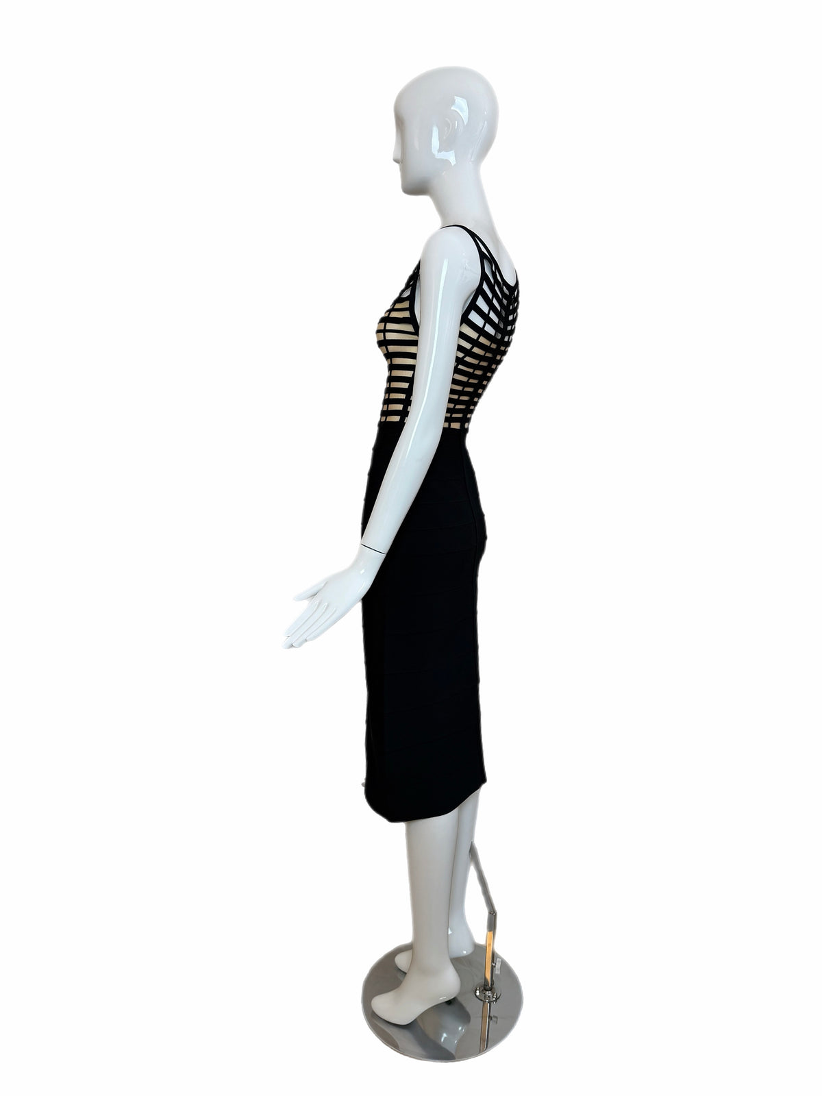 HERVE LEGER 1999 Vintage Runway Style Black + Nude Bodycon Dress