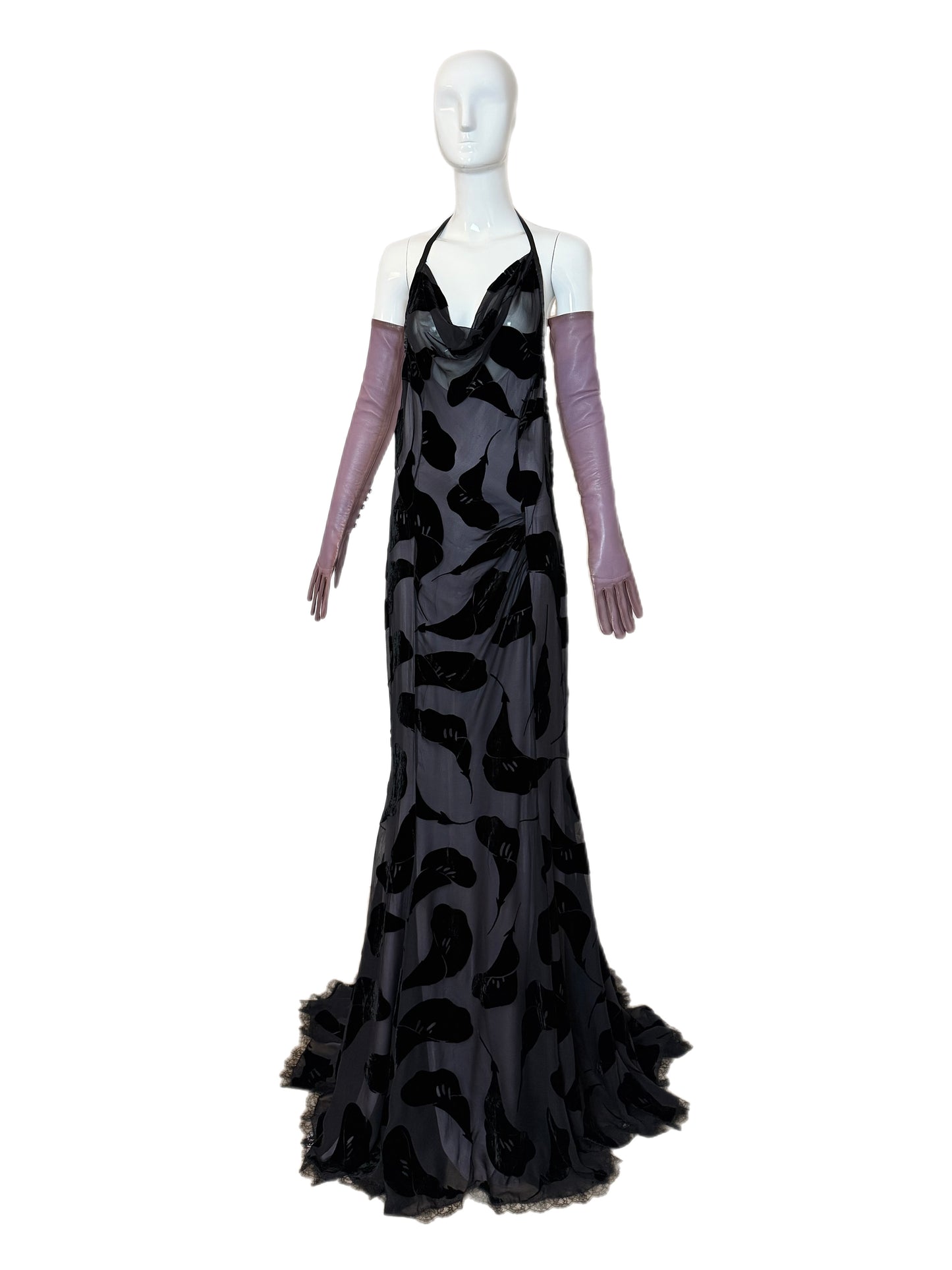 NINA RICCI 2011 Vintage Runway Full Look: Backless Gown + Leather Gloves