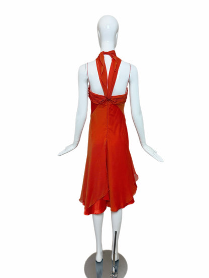 DANES 90's Vintage Orange Silk Knee Length Cocktail Dress