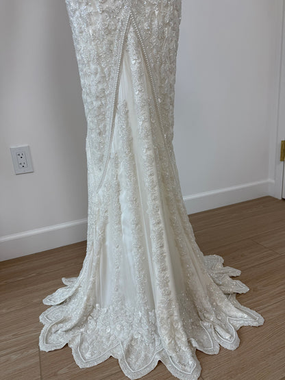 LES HABITUDES 90's Vintage Couture Hand-Beaded w. Pearls White Silk Bridal Gown
