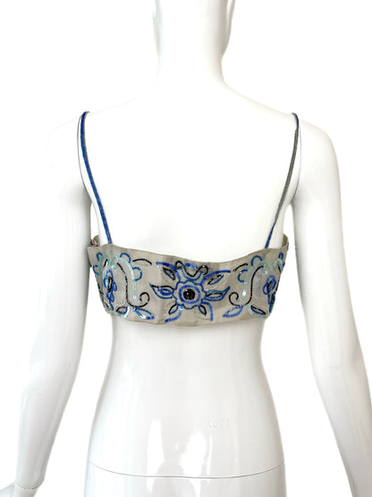 EMPORIO ARMANI 2001 Vintage Runway Silk Embellished Bandeau Top