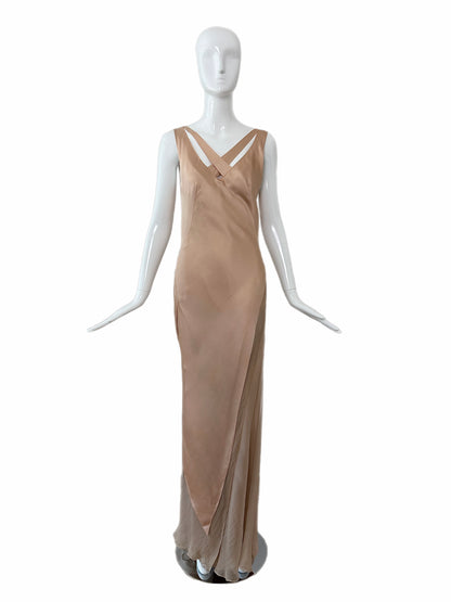 DANES 2000's Vintage True Nude Blush Liquid Silk Chiffon Evening Gown