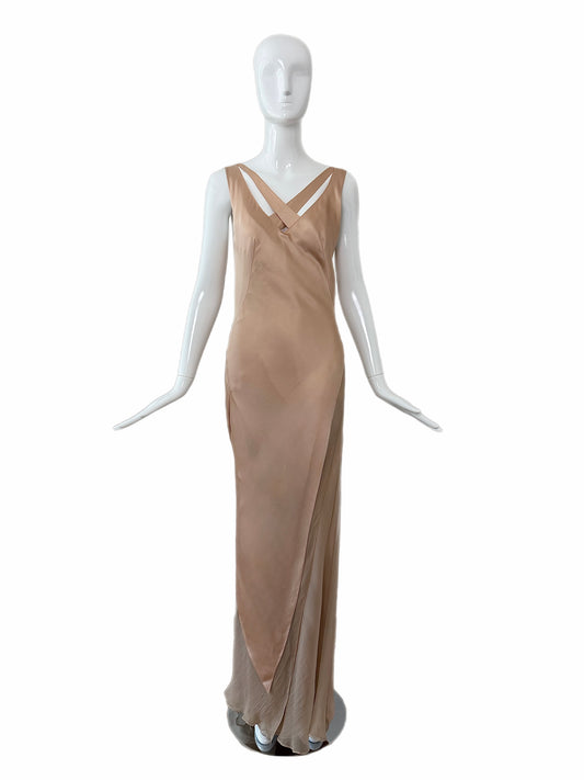 DANES 2000's Vintage True Nude Blush Liquid Silk Chiffon Evening Gown