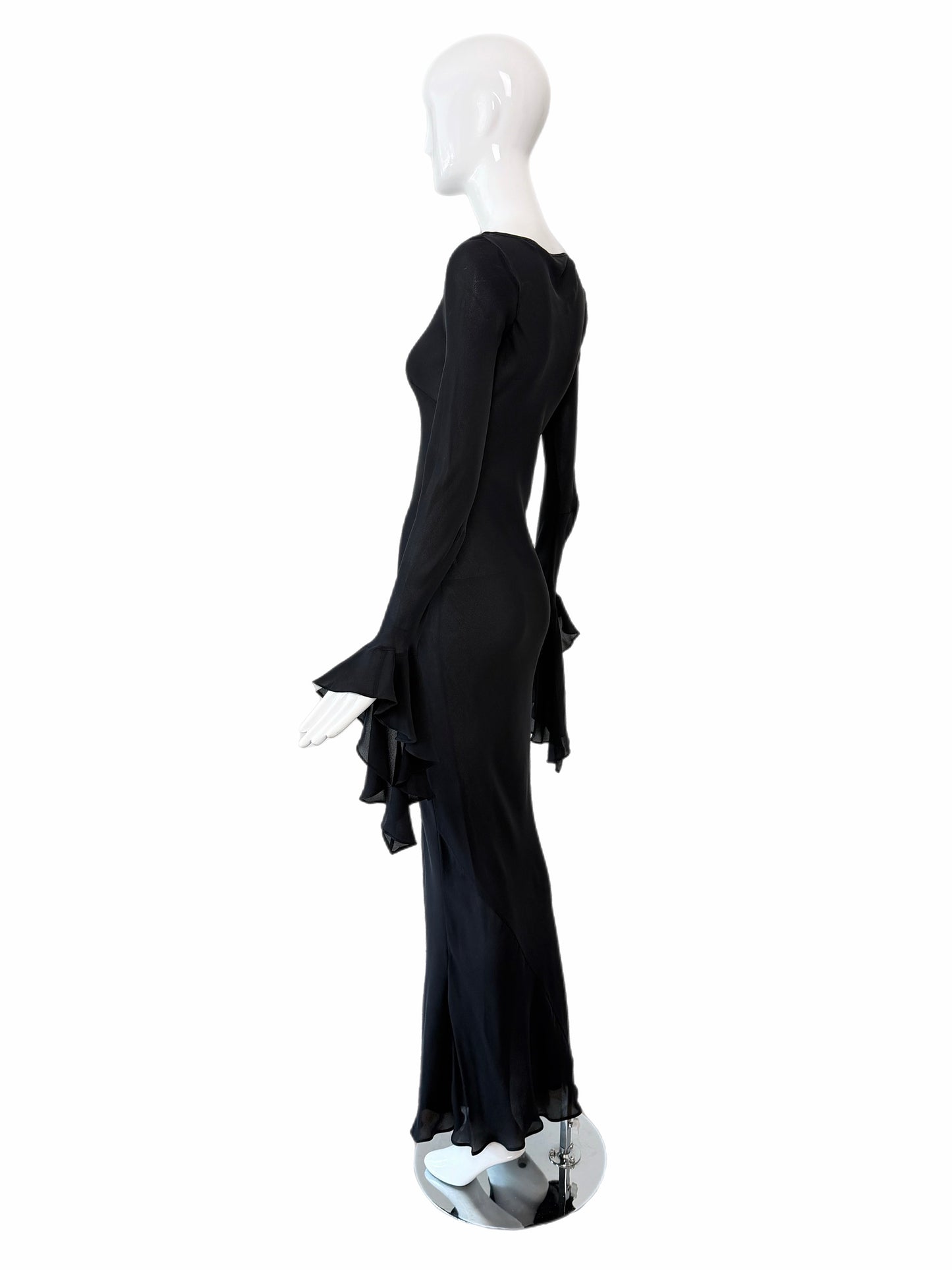 MARIA GRACHVOGEL Vintage Dramatic Sleeve Black Silk Evening Gown