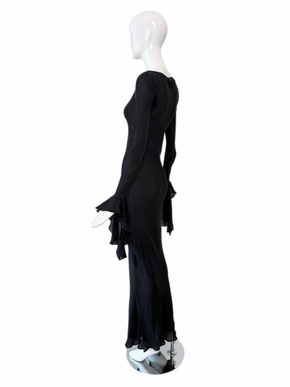 MARIA GRACHVOGEL Vintage Dramatic Sleeve Black Silk Evening Gown