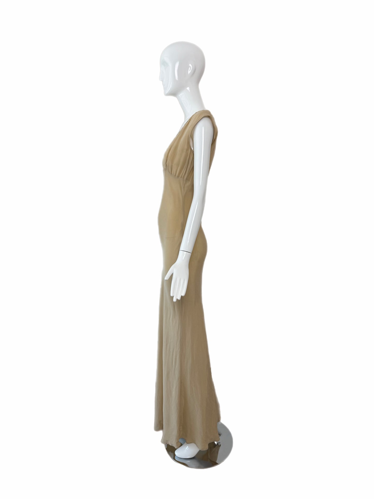 LES HABITUDES 90's Vintage Khaki Camel Floral Neckline Slip Gown