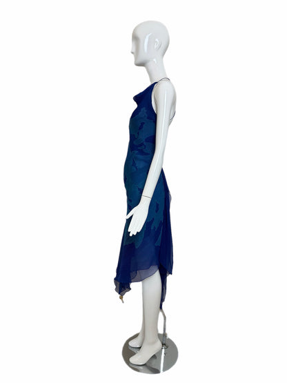 DONNA KARAN (FLAWED) 2000 Vintage Runway Silk Blue Backless Halter Dress