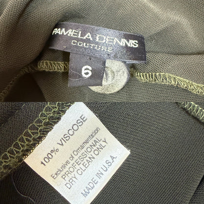 PAMELA DENNIS COUTURE 90's Vintage Hunter Green Beaded Cowl Neck Evening Gown