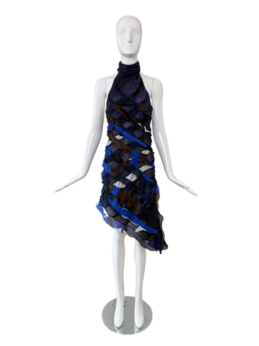 FENDI by KARL LAGERFELD 2003 Vintage Silk Asymmetrical Halter Dress