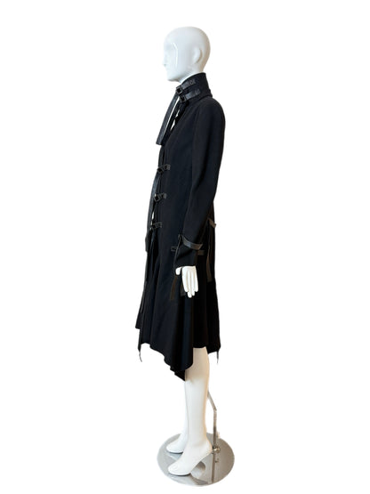 VERSACE Early 00's Vintage Black Bondage Leather Accent Coat