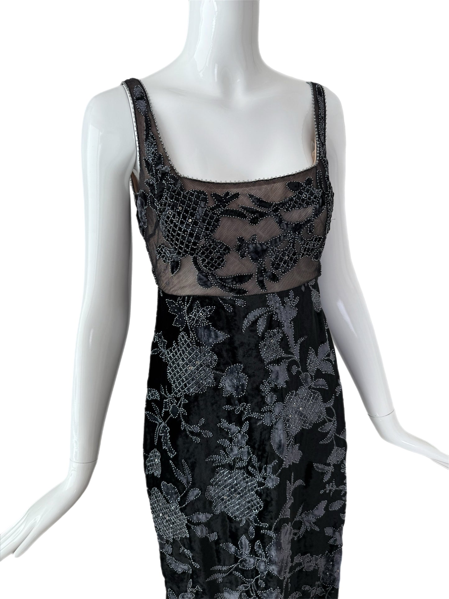 BADGLEY MISCHKA 1997 Vintage Runway Navy Blue Evening Gown