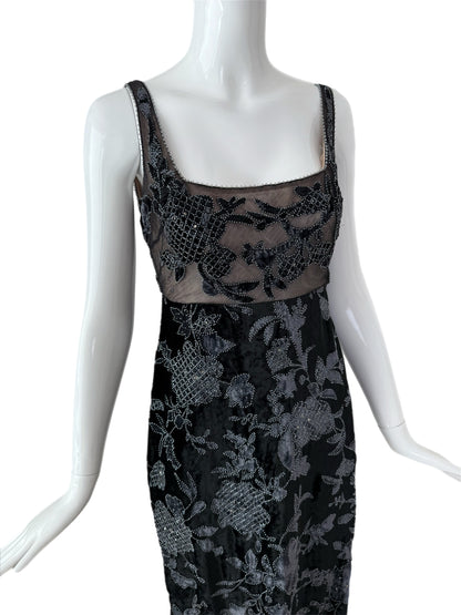 BADGLEY MISCHKA 1997 Vintage Runway Navy Blue Evening Gown