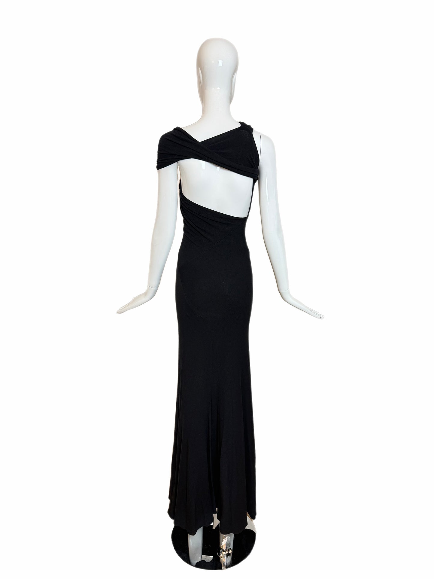 DONNA KARAN 2004 Vintage Runway Black Evening Gown w. Huge Slit