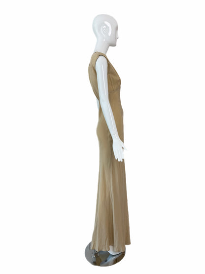 LES HABITUDES 90's Vintage Khaki Camel Floral Neckline Slip Gown