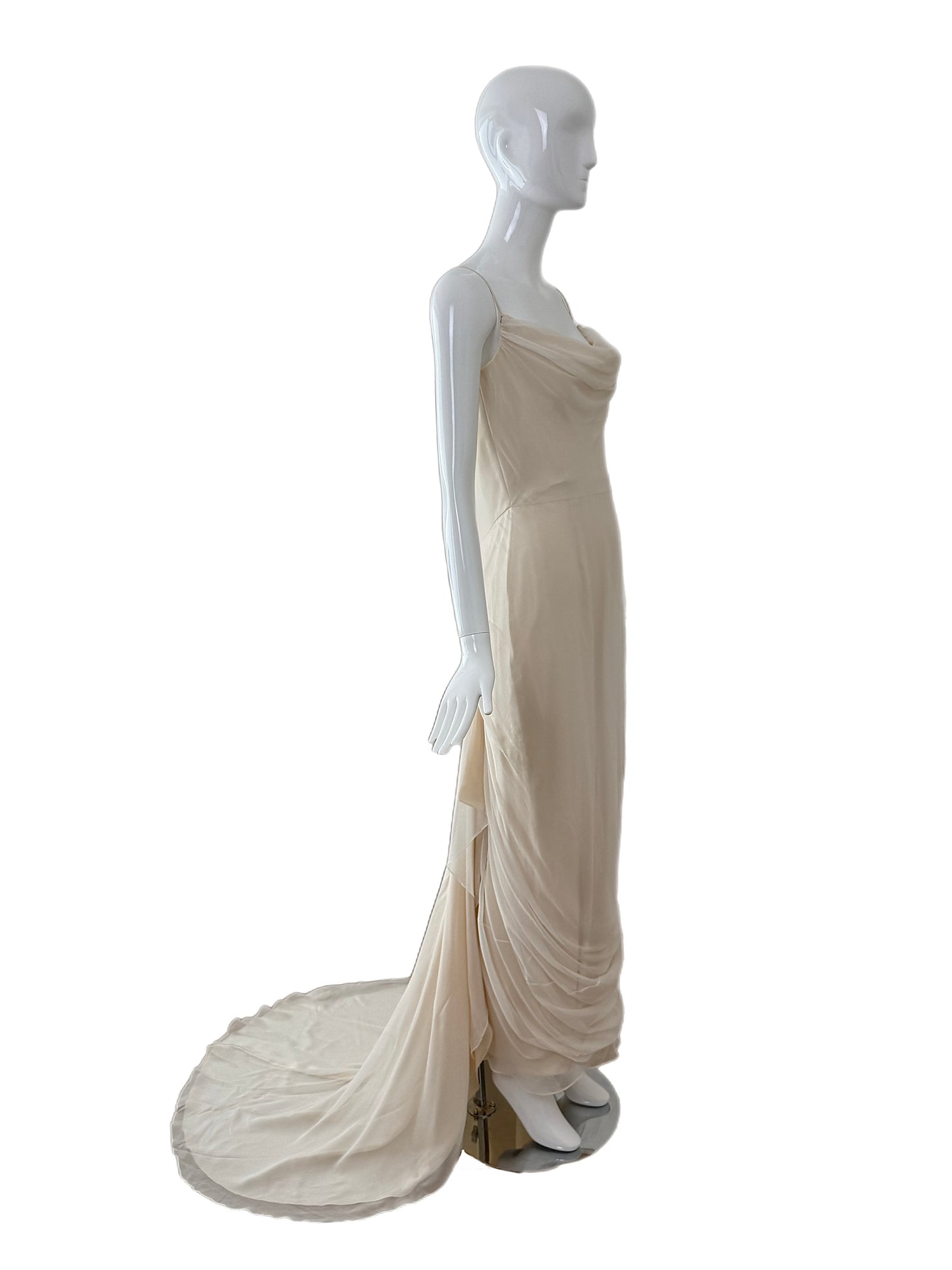 RICHARD TYLER 2000 Vintage Ivory Silk Wedding Dress w. Train + Bustle