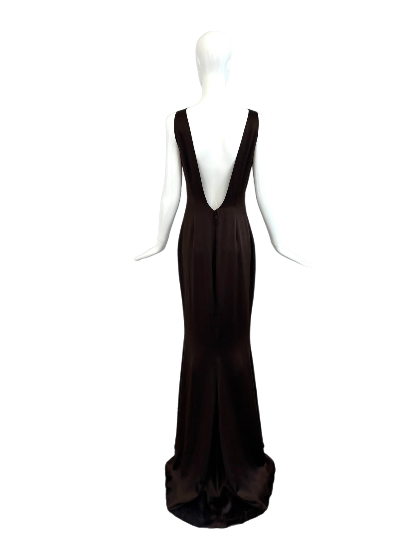 J. MENDEL Vintage Chocolate Brown Silk Backless Gown