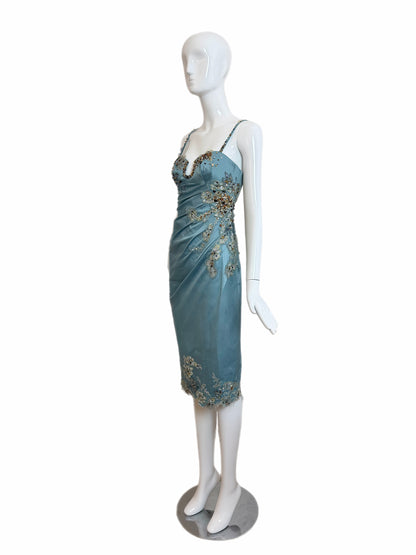 Julian Joyce by Mandalay Vintage Y2K Robin's Egg Blue Lace Embellished Cocktail Dress