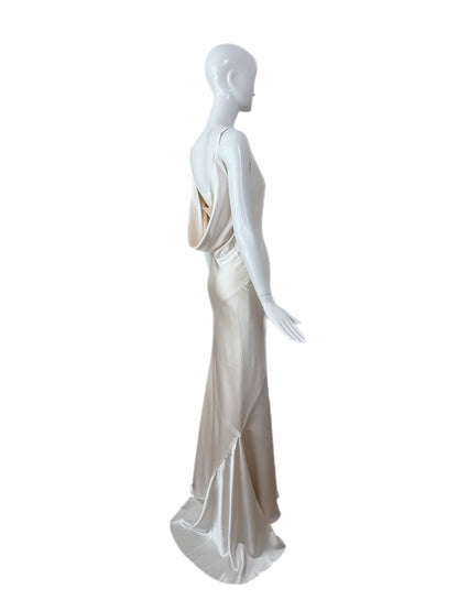 LES HABITUDES 90's Vintage Soft White Liquid Satin Bridal Gown w. Lace Detail