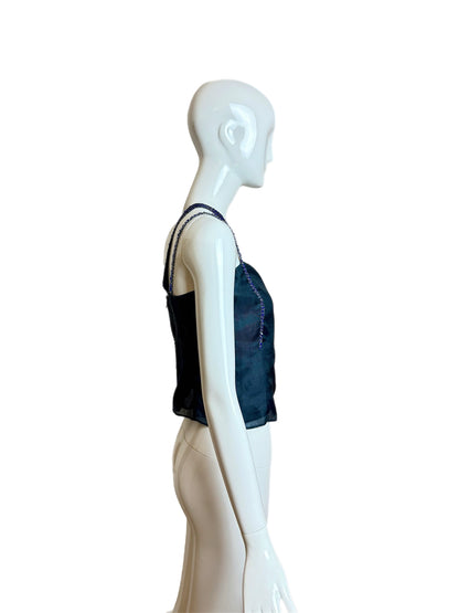EMPORIO ARMANI 1999 Vintage Blue Silk Beaded Cami