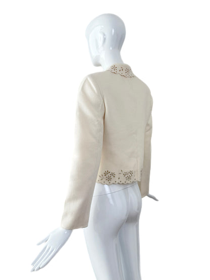 VALENTINO 1998 Vintage Ivory Eyelet Blazer Jacket