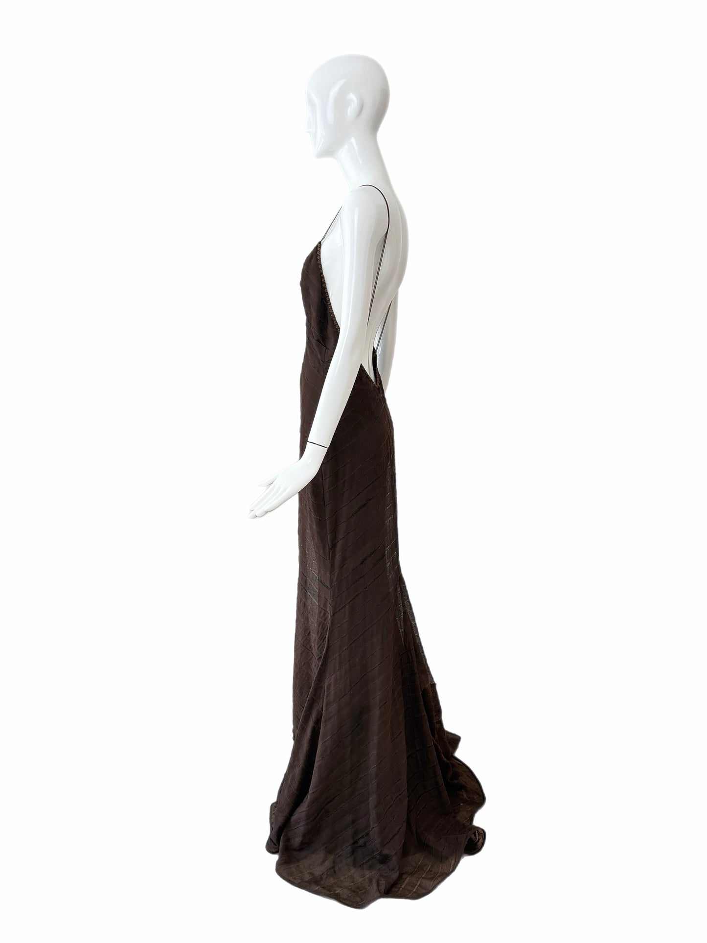 J MENDEL 2004 Vintage Runway Silk Espresso Brown Evening Gown